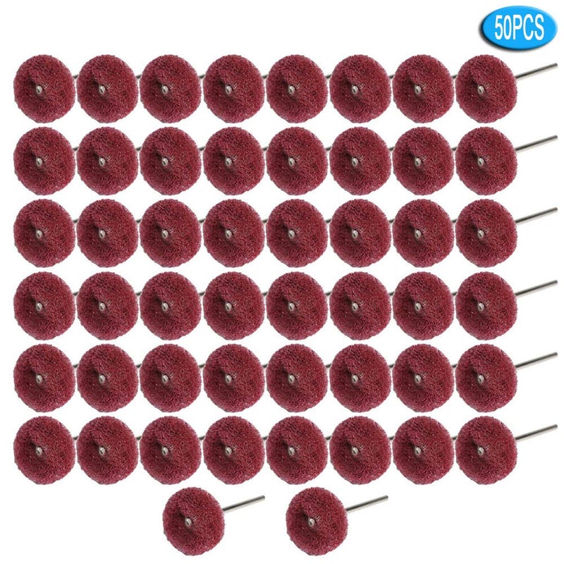 FPPO 50PCS Abrasive Buffing Polishing Wheel Set for Rotary Tools,Removal of Rust Deburring on Metal Surface with 3mm Shank,Mini scouring pad Brush Polishing kit(grit 320 red 50pcs) - Image 4